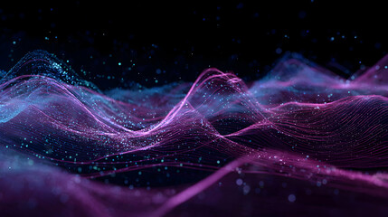 Poster - abstract flowing particles with purple and blue gradient color palette on a dark background