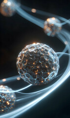 Poster - Abstract spheres floating in space surrounded by luminous curves creating a futuristic and technological ambiance