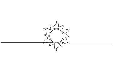 Fototapete - Continuous line sun summer art one sunshine outline icon single light. Travel sun doodle hand abstract line sketch weather logo, Summer travel or vacation on the sea and ocean concept.