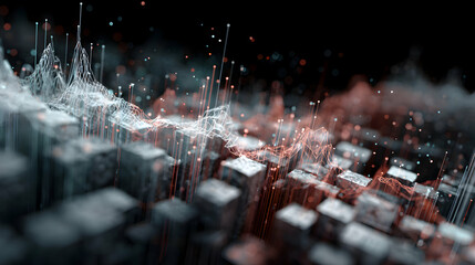 Poster - Abstract data visualization showcasing complex networks and the flow of information in digital space