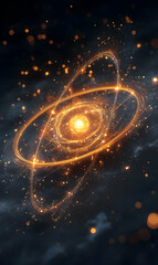 Poster - a mesmerizing cosmic dance unveils celestial rings radiating an ethereal golden glow against a dark 
