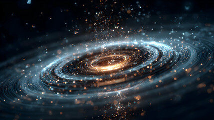 Poster - vibrant cosmic swirl of energy and light featuring a galactic spiral with luminous particle trails