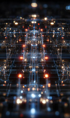 Poster - Intricate network of interconnected lines and glowing nodes showcasing advanced technology and complex systems
