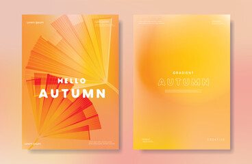 Wall Mural - abstract orange color gradient autumn card background set. minimalist poster with ginkgo leaf. moder