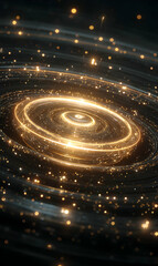 Poster - Golden light spirals elegantly against a dark backdrop creating a captivating mesmerizing dimensional effect glowing art