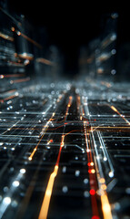 Poster - Abstract technology design with glowing lines representing data flow in a complex system network future