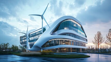 Leinwandbilder - A Modern Eco-Building with a Sleek Aerodynamic Design and Sustainable Features