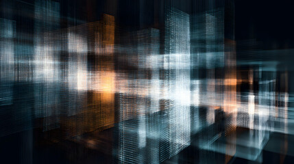 Poster - abstract architectural landscape of blurred geometric forms with glowing highlights and deep shadows