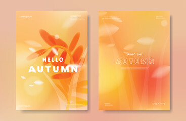 Wall Mural - abstract orange color gradient autumn card background set. minimalist poster with barley. modern fal