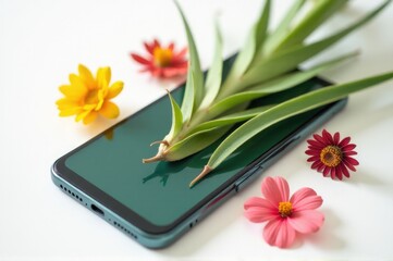 Poster - A person's phone with a small plant growing on top