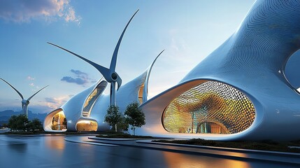 Leinwandbilder - A Modern Eco-Building with a Sleek Aerodynamic Design and Sustainable Features