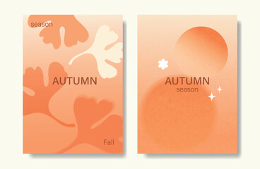 Wall Mural - abstract orange color gradient autumn card background set. minimalist poster with ginkgo leaf. moder