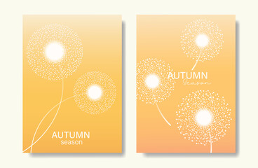 Wall Mural - abstract orange color gradient autumn card background set. minimalist poster with dandelion flower. 