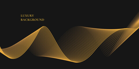Wall Mural - abstract luxury with shining gold lines waves on black background. futuristic background of flowing 