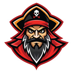 Poster - Creative pirate mascot logo design showcasing a fierce character with a distinctive red bandana and an eye-catching skull motif