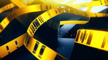 Poster - Abstract waving golden ribbons or film strips on dark background