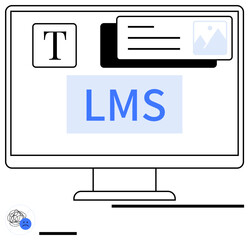 Poster - lms displayed on monitor with text tools, image placeholders, and navigation interface. ideal for ed