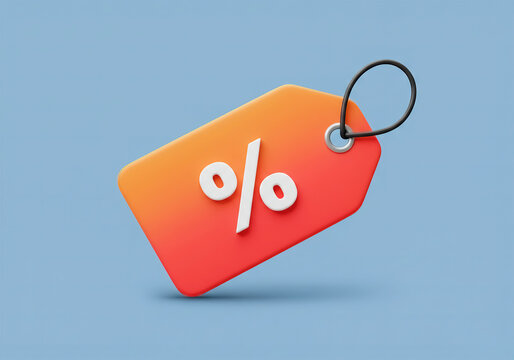 Price tag with percentage sign. Shopping Discount offer icon, 3d symbol. Minimal concept.
