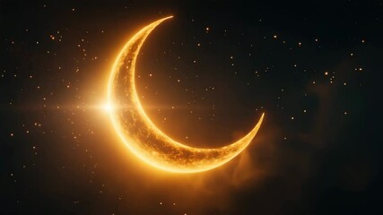 Wall Mural - Glowing crescent moon with fiery texture shining brightly in dark night sky surrounded by sparkling stars and cosmic dust creating magical and mysterious atmosphere