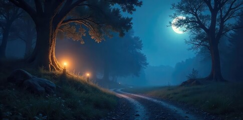 Wall Mural - ethereal glow illuminates a midnight scene, casting an otherworldly luminescence on dark, mysterious