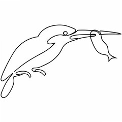 Poster - Continuous line illustration of a kingfisher bird catching a fish ready for various design uses.