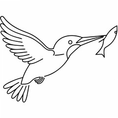 Poster - Elegant line drawing of a hummingbird in flight carrying a fish, perfect for graphic designs with transparency.