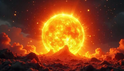 Wall Mural - a fiery orb of intense heat and light explodes, engulfing everything in its path with brilliant, sea
