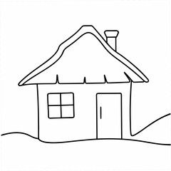 Poster - Simple line drawing of a cottage with a thatched roof, featuring transparent background for design projects