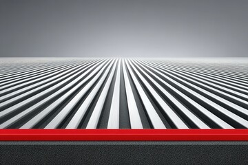 Poster - Stripes of metal create a dynamic visual effect with a contrasting red edge emphasizing modern design in a sleek environment