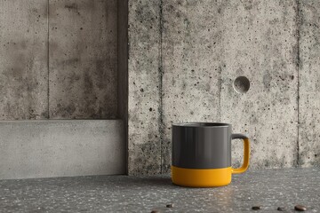 Poster - Modern mug rests on speckled surface in a minimalist interior with concrete walls and contemporary design elements
