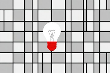 Poster - Creative light bulb design on a black and white grid pattern for artistic inspiration and decoration