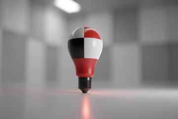Poster - Unique light bulb design featuring red, black, and white colors displayed in a modern environment