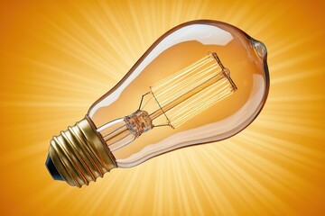 Poster - Classic light bulb illuminated against a vibrant orange background showcasing vintage design elements