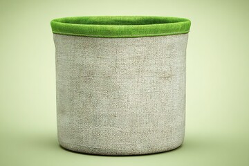 Poster - Natural fabric storage basket with soft green trim for home organization and decoration