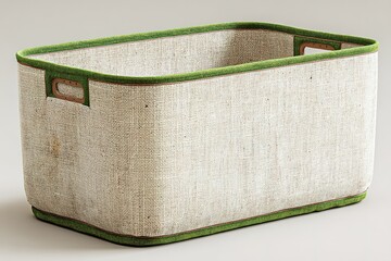 Poster - Woven storage basket featuring soft green handles and a natural texture for versatile home organization