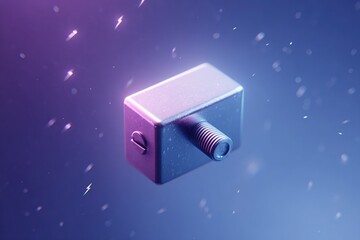 Fototapete - Floating metallic cube with bolt in a mysterious atmosphere showcasing vibrant light and sparks