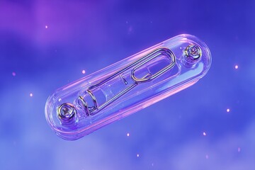 Poster - Colorful paperclip floating in a vibrant cosmic background with sparkling stars and soft hues