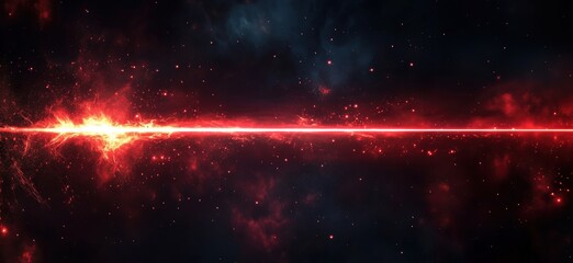  - Vibrant Red Laser Beam Cutting Through Cosmic Space with Stars and Nebulae