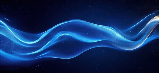 Poster - Abstract blue wave design with glowing light effects and starry background