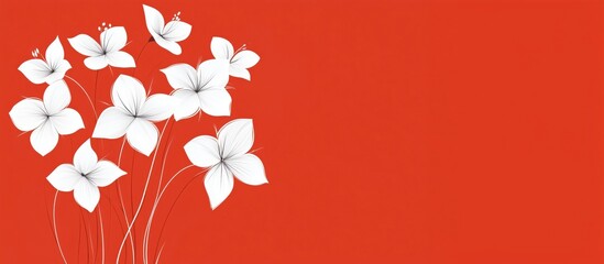 Poster - White floral illustration on vibrant red background for modern design projects