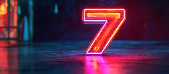 Poster - Neon glowing number 7 in vibrant colors against dark background for modern design