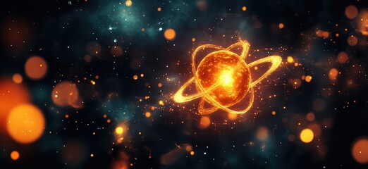  - Glowing Planet with Rings in Cosmic Space Background Featuring Stars and Nebulae