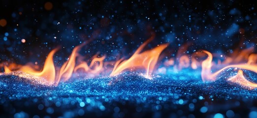 Poster - Vibrant blue and orange flames with sparkling particles creating a mesmerizing effect