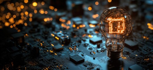Poster - Light bulb with circuit board design illuminating technology and innovation concepts