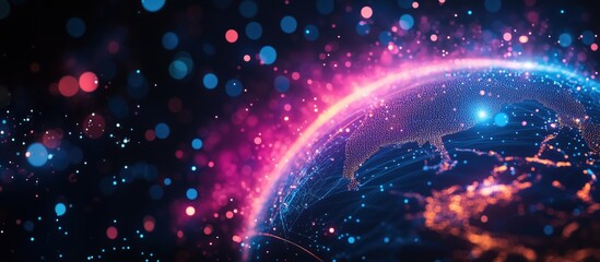 Poster - Digital globe with vibrant colors and glowing connections representing global network