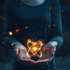 Poster - Hands Holding Glowing Atom Symbolizing Energy and Innovation in Science