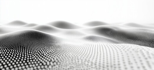 Poster - Abstract black and white dotted landscape with smooth undulating hills