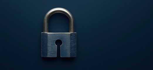 Poster - Metal padlock on dark blue background symbolizing security and protection