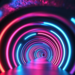  - Vibrant Neon Tunnel with Circular Lights in Blue and Pink Colors