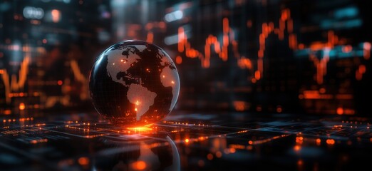 Poster - Digital globe representing global finance and data analytics in a futuristic environment